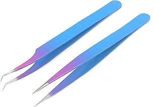 2 Pieces Straight and Curved Tip Tweezers Nipper for Eyelash Extensions, Sky Blue & Pink Stainless Steel False Lash Application Tools By G.S Online Store