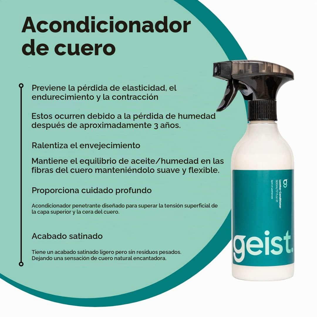 Geist. 3 Plus Care Kit para Cuero y Vinilo | Limpia, Protege contra la Transferencia de Tinte y daños por fricción, Evita Que el Cuero encoja y se agriete | para Piel a Partir de 3 años y Polipiel