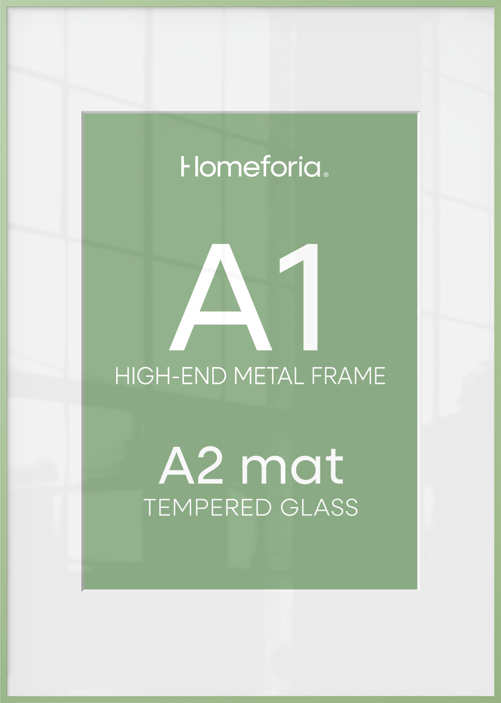 Homeforia A1 Green Poster Frame, High-End Metal, A2 Mat, Glass | High End Aluminum, Tempered Glass, Acid-Free A2 Removable Mat, A1 Edge-to-Edge Display, Wall Kit, Set Of 1