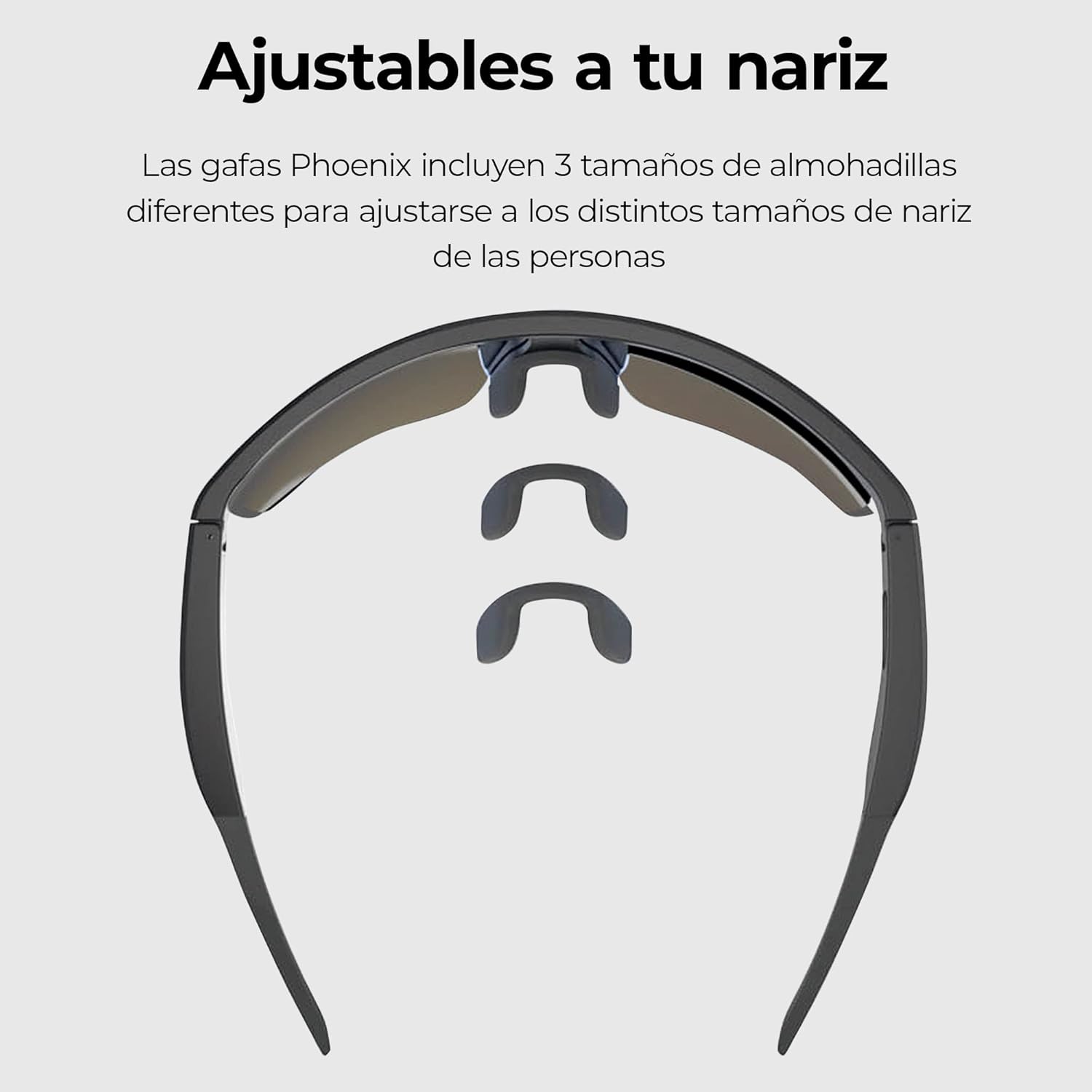 Image showing three different sizes of nose pads for the KSIX Phoenix Smart Sunglasses