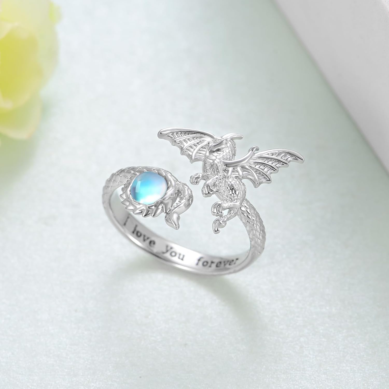Dragon Rings for Women 925 Sterling Silver Moonstone Ring Adjustable Dragon Jewelry for Women - Image 3