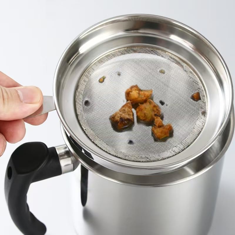 , Stainless Steel 304 Oil Storage Saver for Store Meat Frying Oil and Cooking Grease Storage (Silver, 1.3 L)