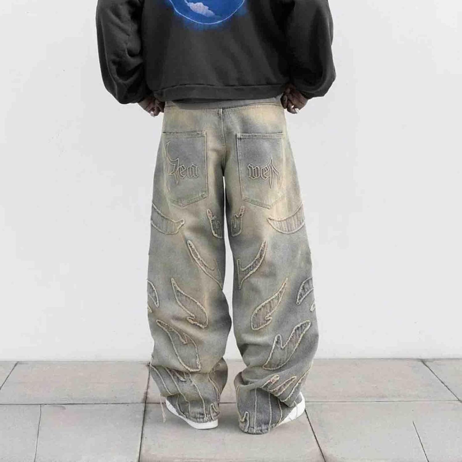 Generico Jeans Larghi Dritti Casual Hip Hop Goth da Uomo Y2K Jeans A Gamba Larga Primavera E Autunno retrò Punk Stile Street Stile Harajuku