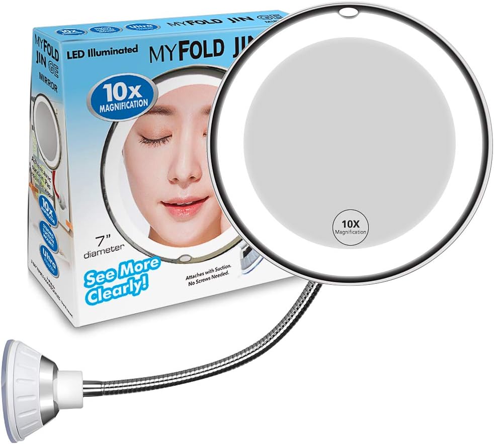 10X Magnifying Makeup Mirror, Adjustable Flexible Gooseneck LED Mirror & Locking Suction Cosmetic Mirror, Magnification Mirrors, 360° Swivel Wall Mirror, Vanity Mirror for Bedroom Bathroom