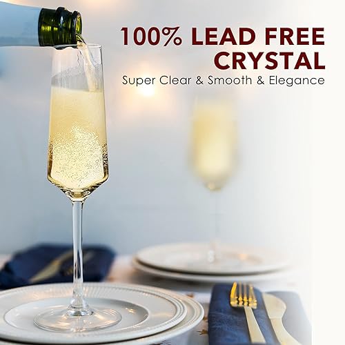 Miniatura 3 de Generic Chouggo - Juego de 6 copas de champán de cristal soplado a mano hechas a mano por artesanos, regalo de cristal premium para cumpleaños, 8