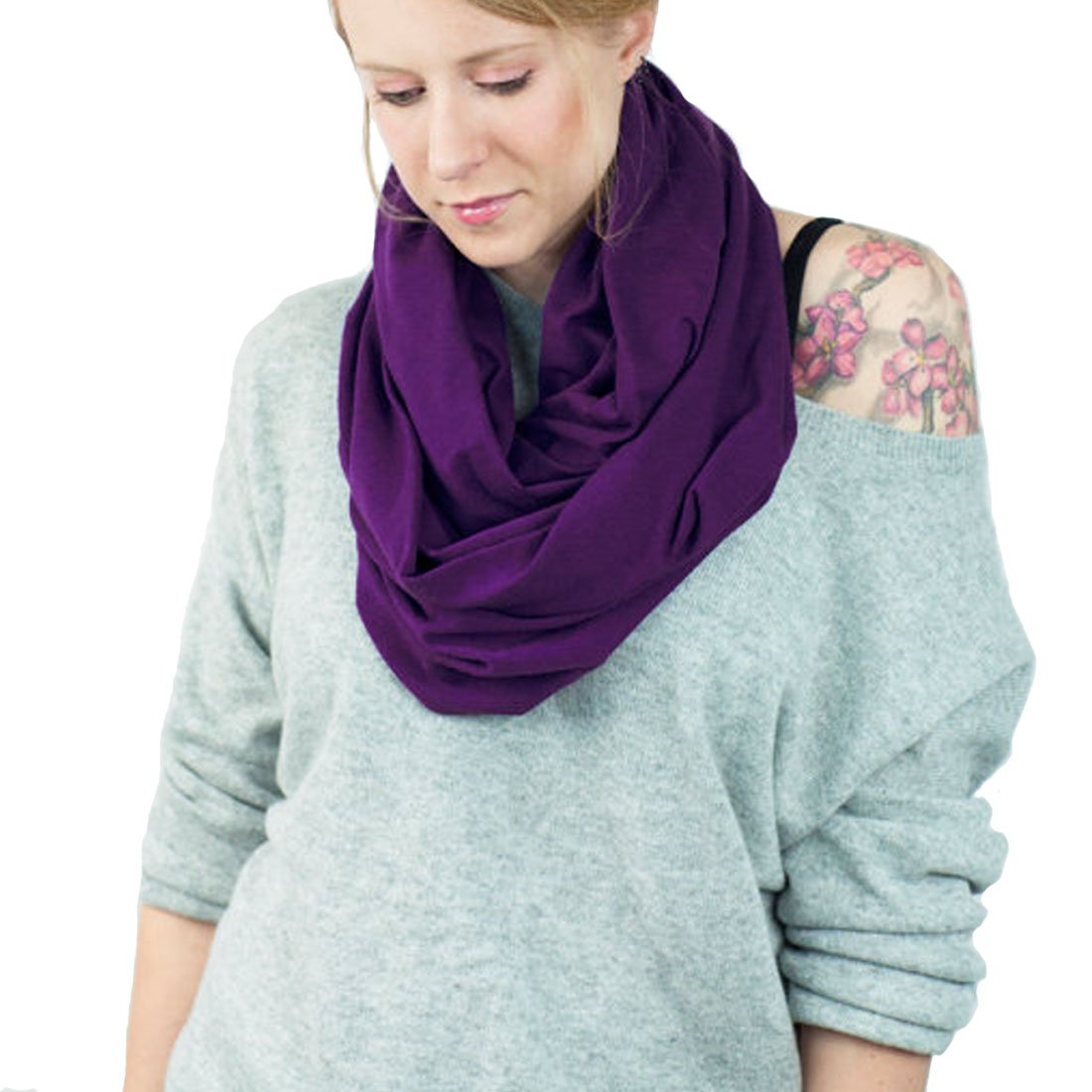 Leben Women's Deep Purple Lerben® Soft Cotton Snood Scarf Solid Infinity Loop Scarves Neck Wrap Purple