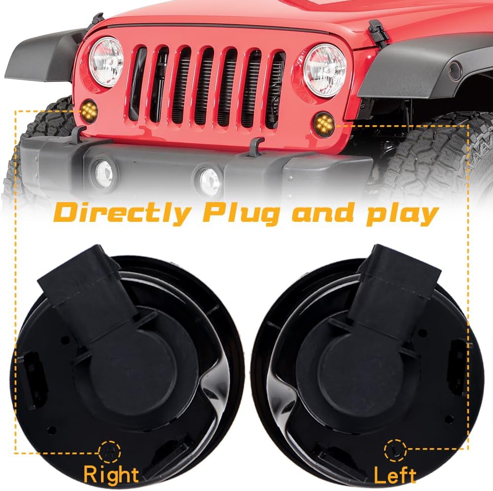JK Turn Signal Lights Smoked Lens Amber LED Front Grille Parking Lights for 2007-2017 Wrangler JK Unlimited