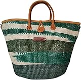 Evergreen Spirit Holiday Basket Handwoven Sisal Straw Basket Tote with Leather Handles and Button Closure, Large Straw Purse Perfect for Travel, Handmade Summer Beach Tote Handbag, lunch bag for Women