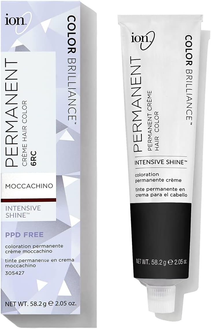 Ion Permanent Creme Hair Color 6RC Moccachino, Vegan, Cruelty Free, PPD Free, 100% Gray Coverage, Long Lasting, Fade Resistant Color, 2.05 oz