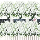 Ouddy Decor 24 Bundles Artificial Flowers for Outdoors Decoration UV Resistant Fake Flowers Plants Greenery Stems Faux Plastic Shrubs for Garden Patio Porch Window Box Home Indoor Outdoor Decor, White
