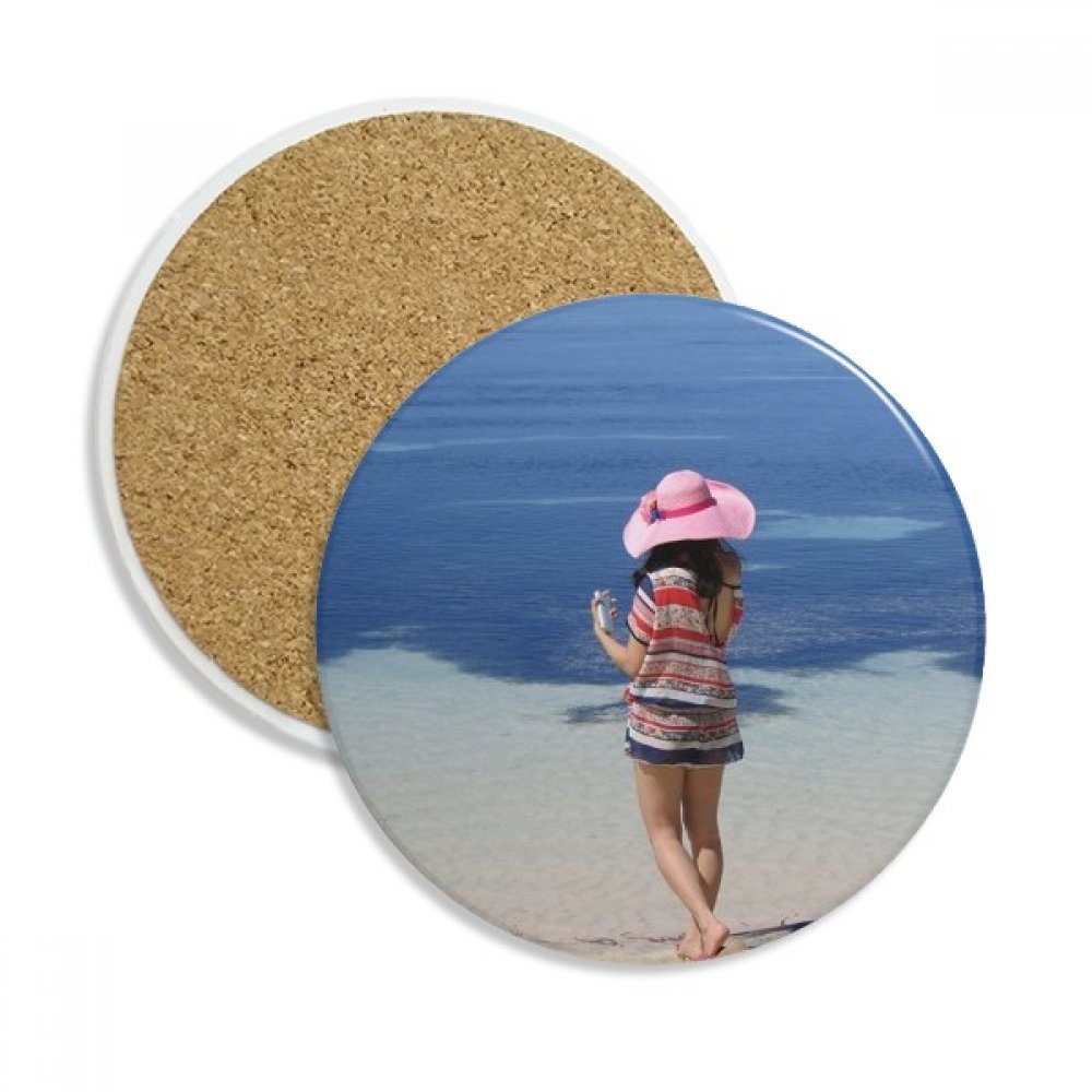 Coaster en céramique Wave Beach par Ellie Yao, dessous de verre absorbant premium