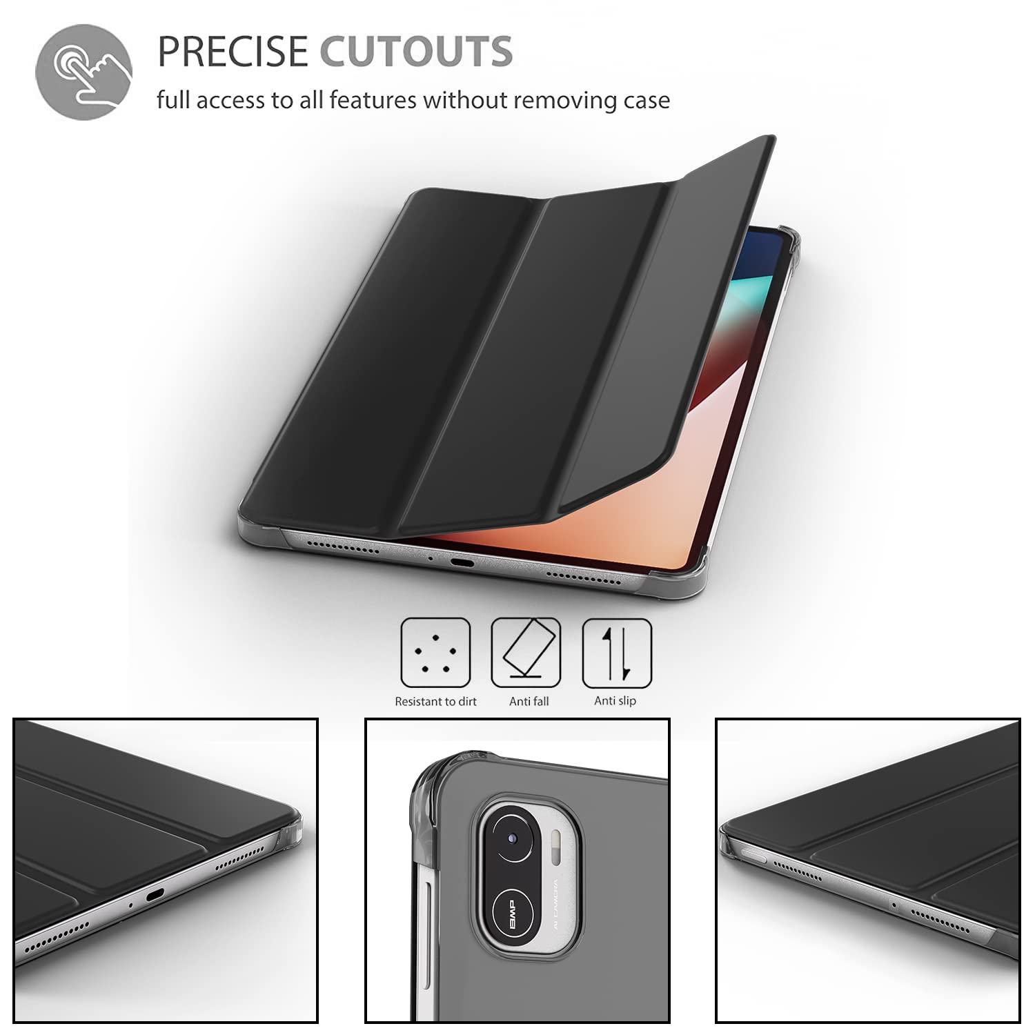 MOCA Translucent Back Flip Case for Xiaomi Pad 5 / Pad 5 Pro 11 Folio Flip Cover Protective Slim Case for Xiaomi Mi Pad 5 /Pad 5 Pro 11" (Black) — Amazon image 5