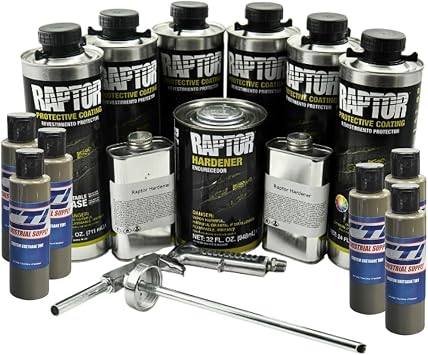 Raptor Truck Bed Liner Kit with Colored WWII Olive Drab #34088 Tint and Spray Gun - 6 Liters - Protective Spray On Paint for Coating Trucks, Tailgates, Vehicle Undercoating - Tintable Bedliner Formula