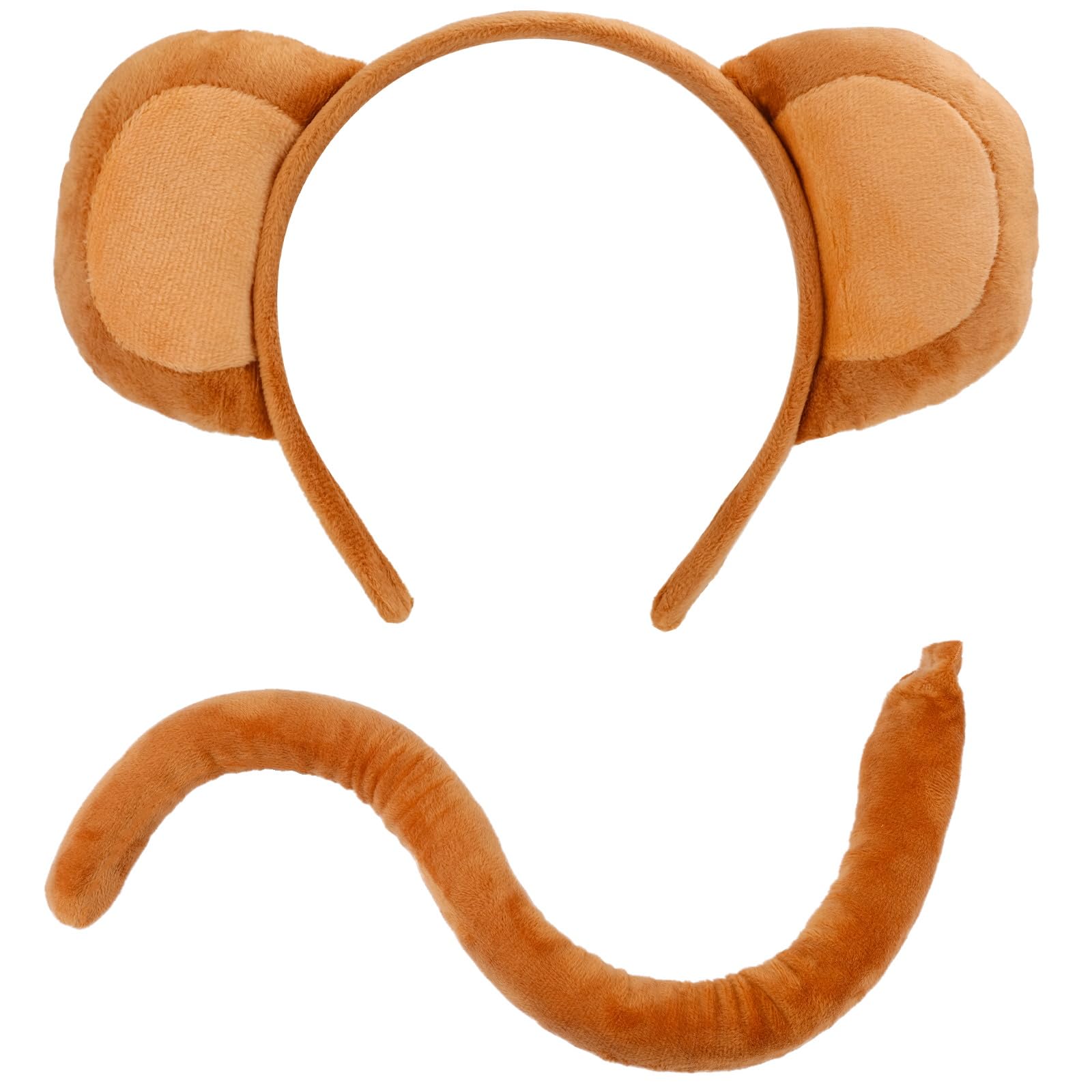 Beviliu Monkey Ears And Tail Set 2 Pieces Monkey Costume Accessories, Realistic Animal Ears Headbands for Adults Party Cosplay Halloween