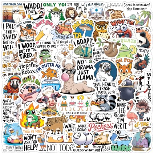 100 Pegatinas de animales con frases cómicas,Stickers Frases motivacionales graciosas,SANYUANHE Pegatinas de animales humorísticas para botella de agua,maleta,coche,tableta,niños y adultos