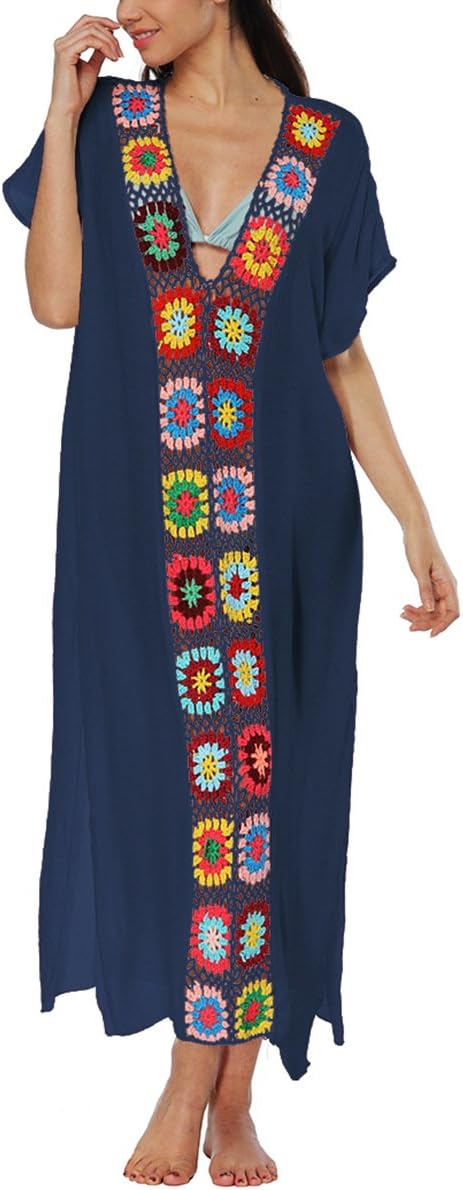 Women's Colorful Cotton Embroidered Turkish Kaftans Beachwear Bikini Cover up Dress