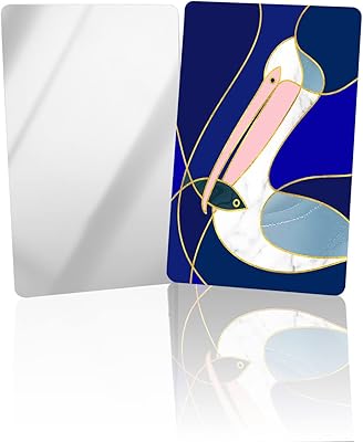 Geometric Pelican Abstract Art Compact Mirror Bulk 4 Pack Card Mirror, Modern Blue Art with Golden Line Small Compact Mirror for Purse, Rectangular Handheld Pocket Makeup Mirror