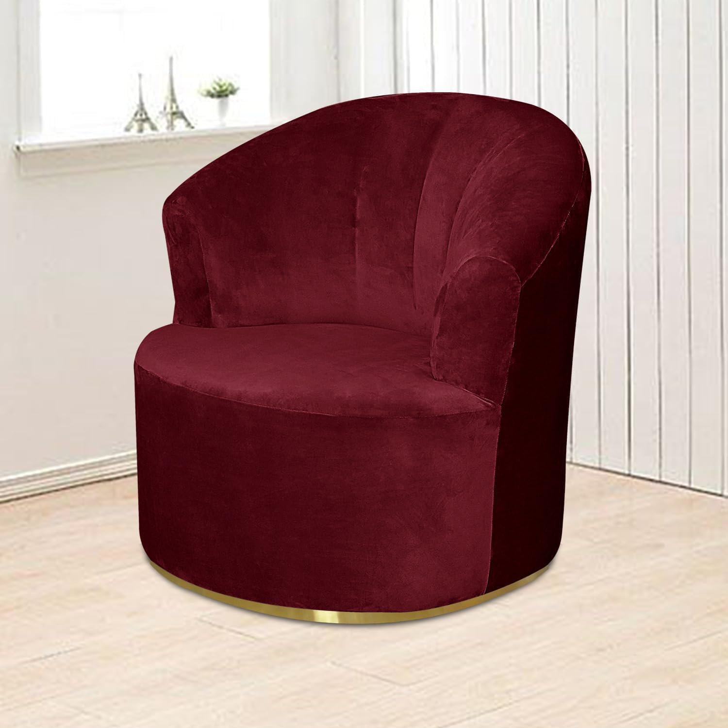 Set of 2 Velvet Swivel Barrel Chair Cover, Stretch Swivel Accent Chair Slipcover Soft Barrel Armchairs Sofa Cover Modern Round Club Chair Couch Cover (Beige,2PCS)