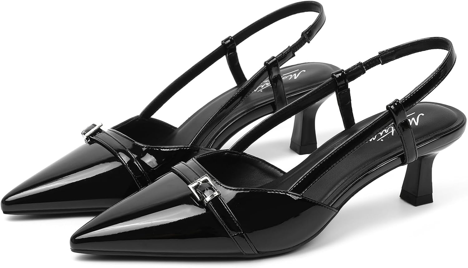 Mostrin Kitten Heels for Women Pointed Toe Pumps Patent Leather Low Heel Slingback Heels with Buckle Dress Shoes for Dating Party Working - Image 9