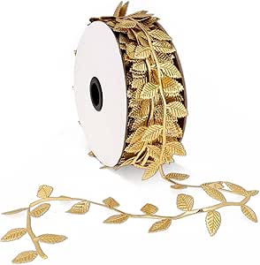 Gold Vine Leaves Trim Ribbon - 30 Yards Fabric Garland For DIY Crafts & Decor