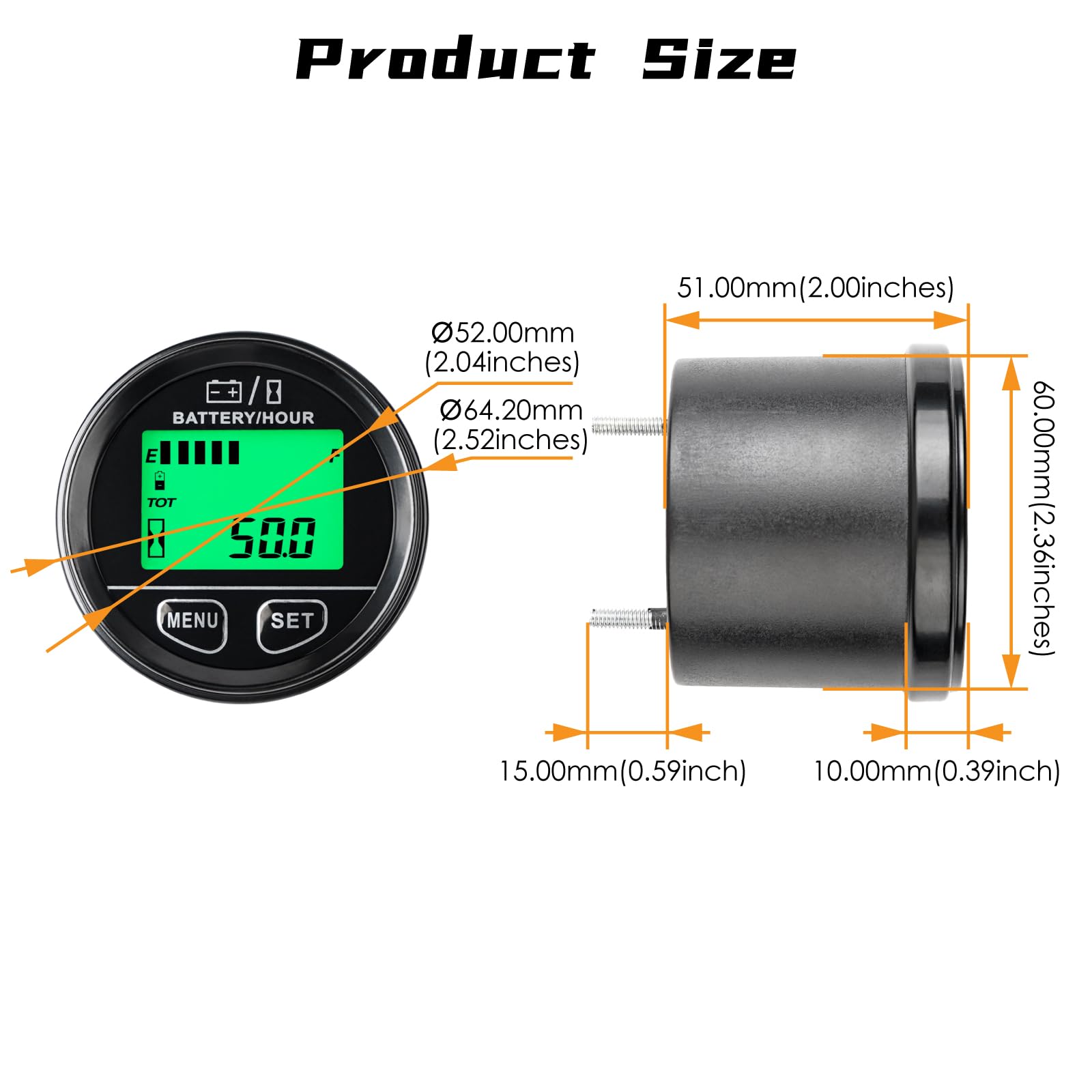 Indicatore di capacità della batteria DC12~48V Misuratore di ore Impermeabile Misuratore di tensione Uso per batterie al piombo GEL Batterie LiFeO4 Batterie e altre batterie