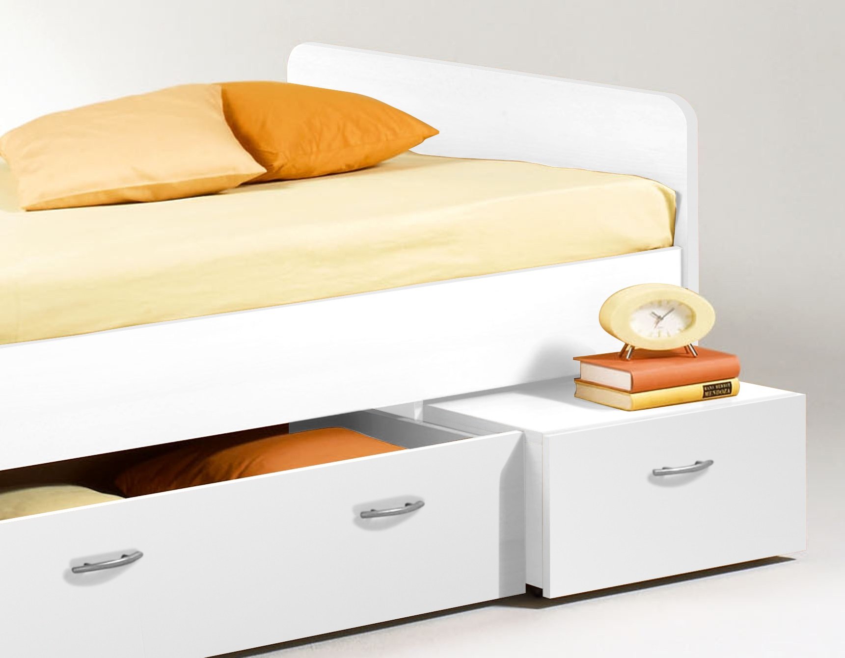 Boro Modernes Einzelbett mit 3X Schubkästen 90 x 200 cm - Praktisches Jugendzimmer Kojenbett in Weiß - 95 x 66 x 204 cm (B/H/T)