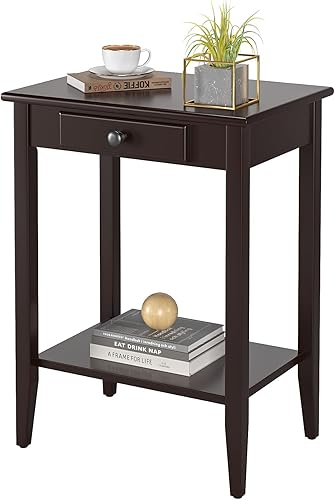 Miniatura 9 de IDEALHOUSE Mesa auxiliar blanca, mesa auxiliar pequeña para sala de estar, dormitorio, mesita de noche de madera con estante de almacenamiento de 2