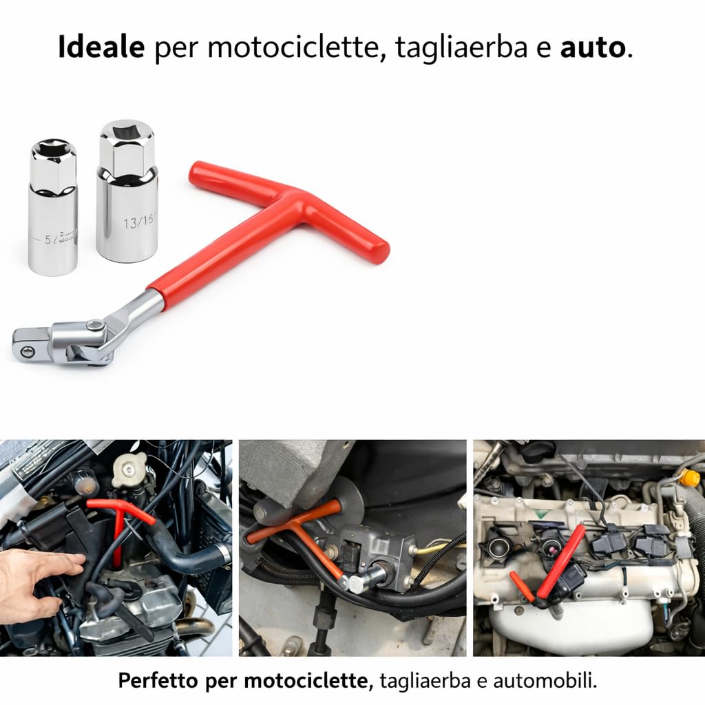 topolenashop Chiave Candela Universale 16 mm 21 mm con Snodo Professionale e Impugnatura a T – Set 3 Pezzi in Acciaio Cromato per Auto Moto Scooter – Chiave Candela Snodata | 201612