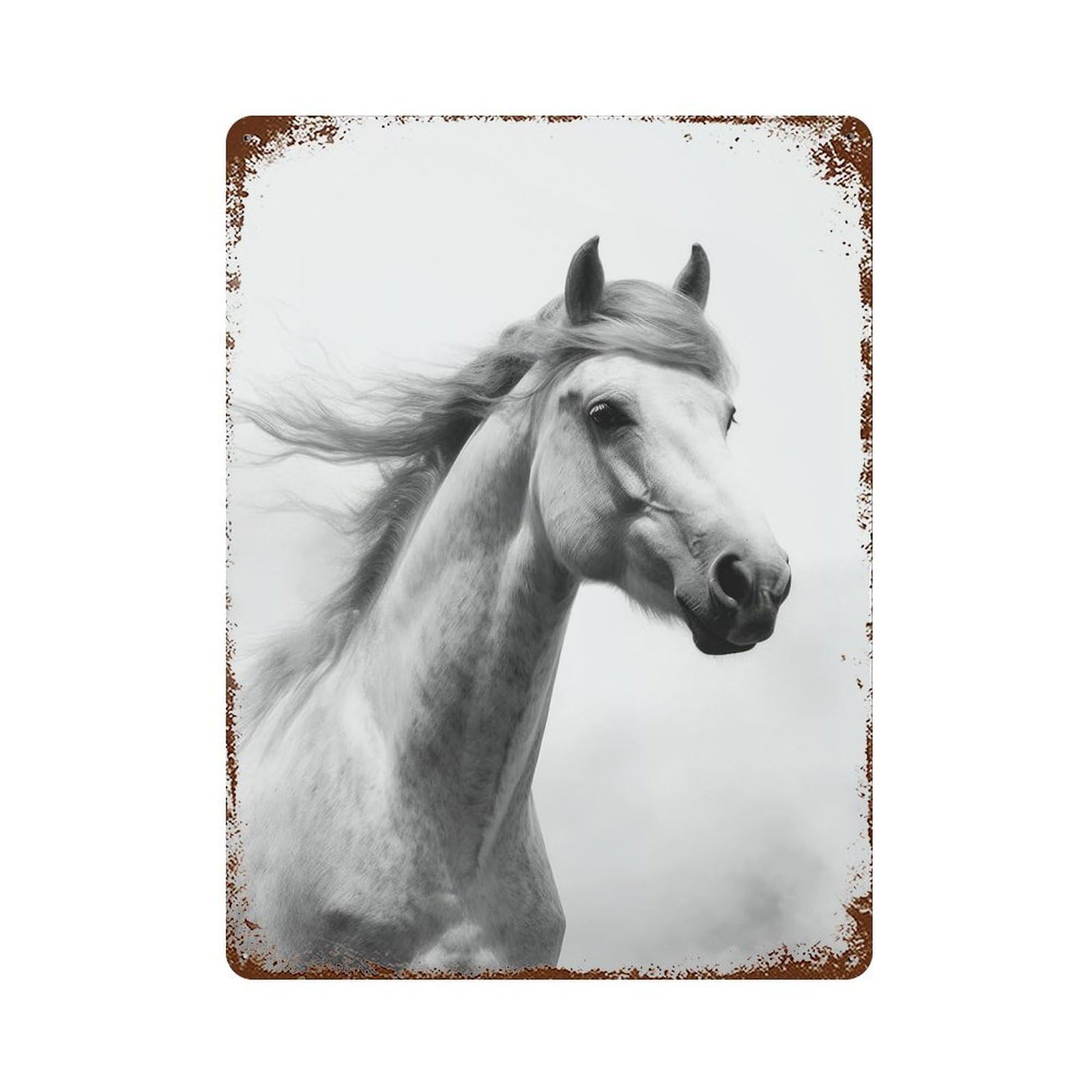 Horse Horses Rust Effect Tin Sign 15.7"x11.8", Industrial Home Decor for Bistro, Counter And Cafe Decor