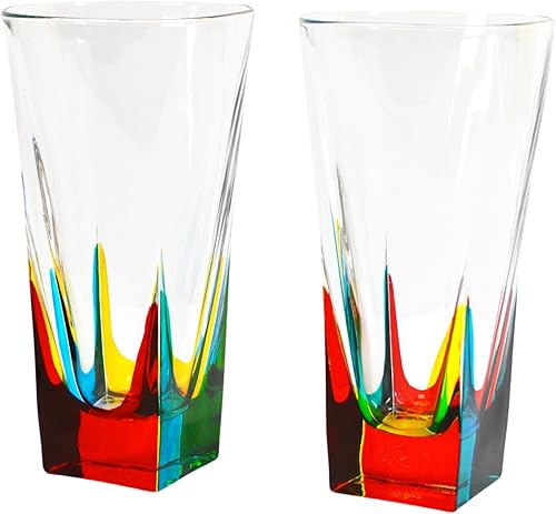 Miniatura 7 de Vasos altos de cristal italiano, juego de 2, vasos de 12 onzas, pintados a mano, cristalería vintage para whisky, refrescos, té, agua y fiestas,