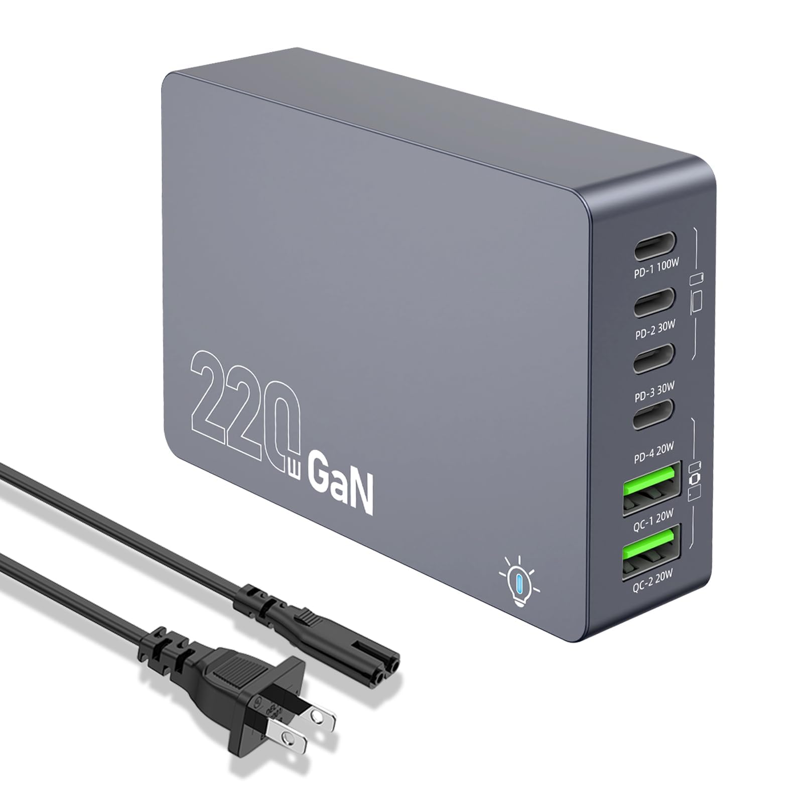 220W USB C Charger Block, 6-Port GaN USB C Charging Station with Multiple Fast Charging, Desktop Charger Dock Compatible with iPhone 16, Galaxy 25, MacBook, ipad,Laptop, and Multiple Devices