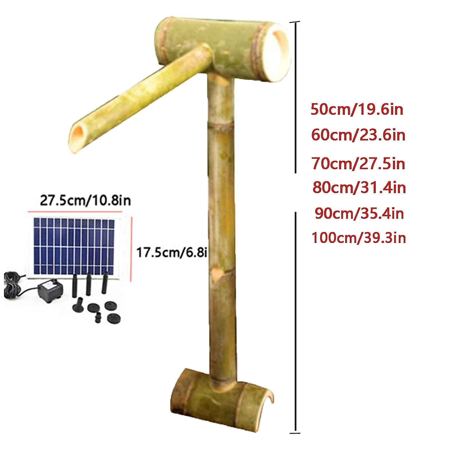 Fontana Solare, Fontana Solare per Il Bagno degli Uccelli, Fontane Esterne, Fontana di bambù, Cascata da Giardino, Beccuccio d'Acqua con Pompa (50 Cm)