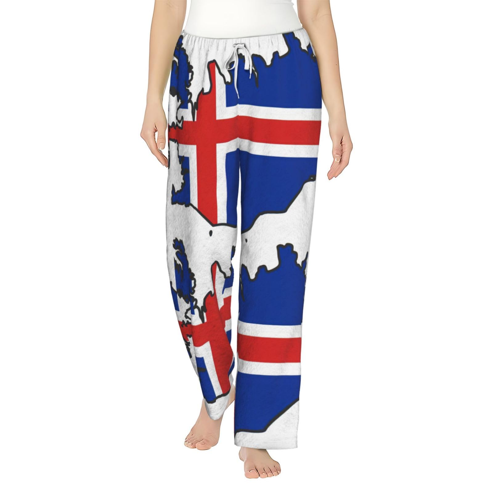 Flanell-Pyjamahose für Damen, Motiv: Island-Flagge, Weihnachten, warm, bequem, Lounge-Schlafhose für Urlaub und Weihnachten