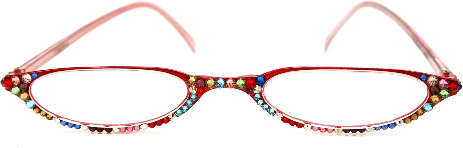 The Marvelous, Women Bling Reading Glasses Adorned with European Crystals +1.50 +2.00 +2.50 +3.00 Gold, Red Multi Color, Lower Noise. NY Fifth Avenue.