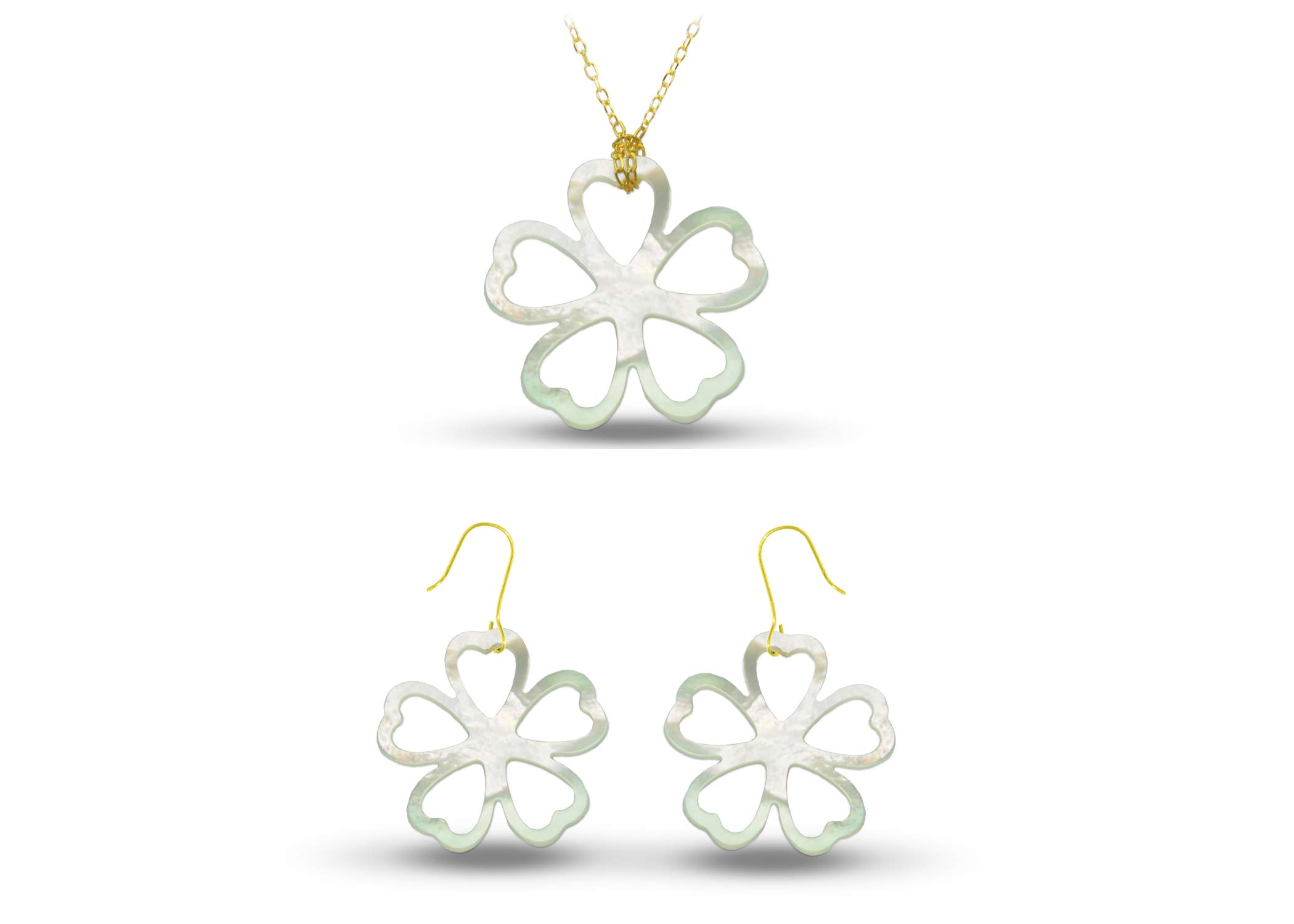 Vera Perla18K Gold Lucky Clover Mother of Pearl Jewelry Set, 2 pcs