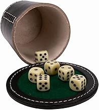 GICO Qualitäts Würfelbecher groß (echt Leder) XL schwarz mit Deckel 12 cm/Würfelteller und 6 Würfeln - 5901