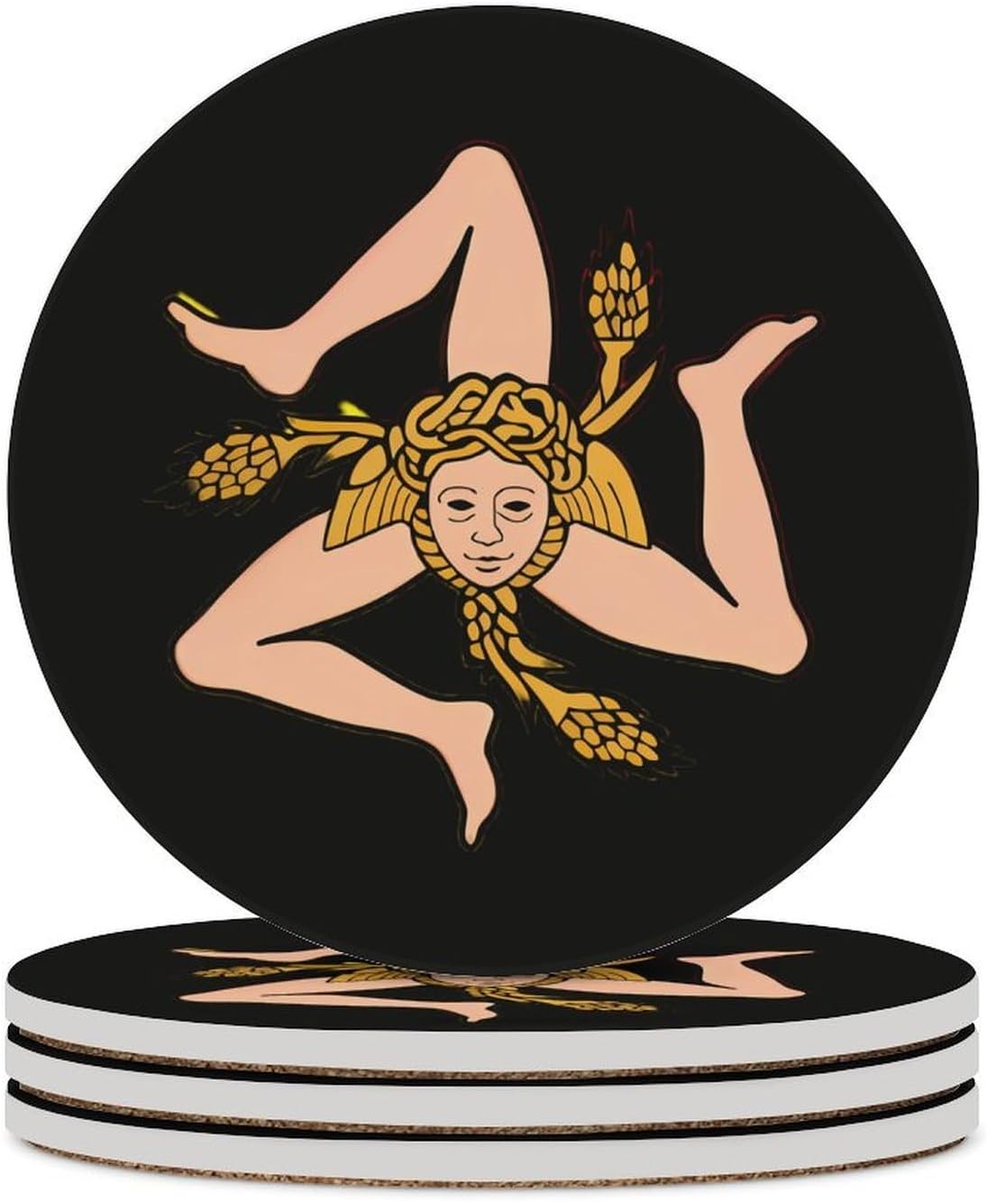 Sicilian Flag Round Ceramic Coasters Print Drinks Absorbent with Cork Base for Home Decor Gifts 4 Inch