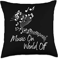 Vista 4 de Music On World Off Notas Musicales Para Músicos Throw Pillow