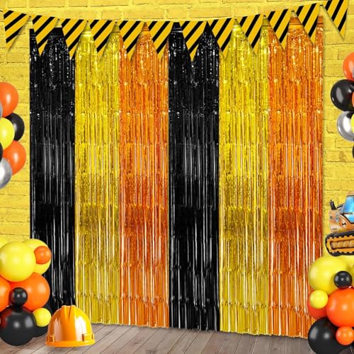 2 Pack Construction Foil Fringe Curtains Backdrop