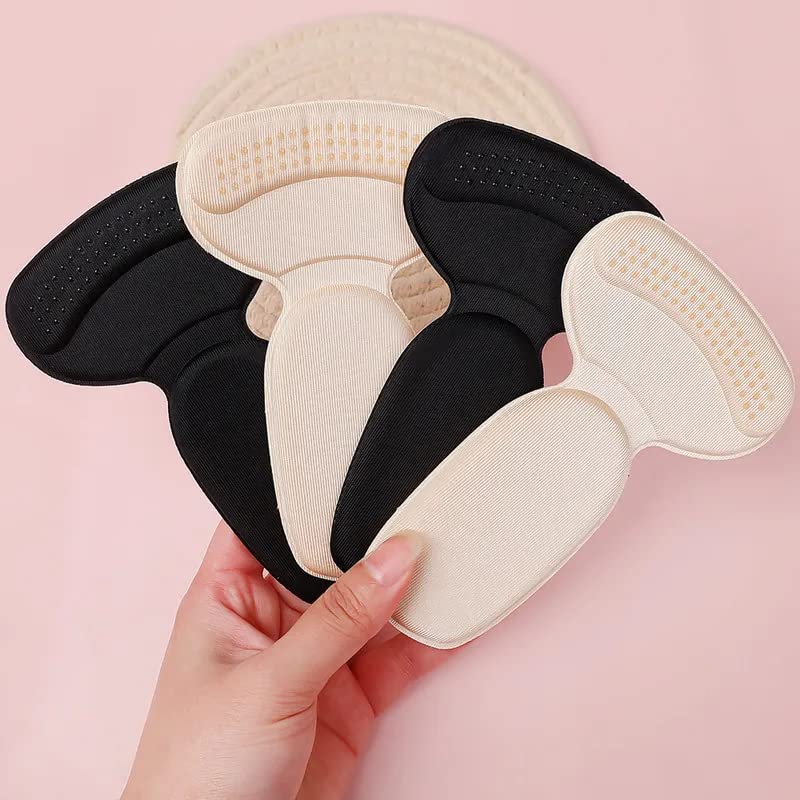 Luxula Self-Adhesive T-Shape Heel Cushion Inserts Comfort Shoe Insoles Reusable Pain Relief Foot Care Protector Heel Liners for Womens and Mens (1 Pair Beige + 1 Pair Black)