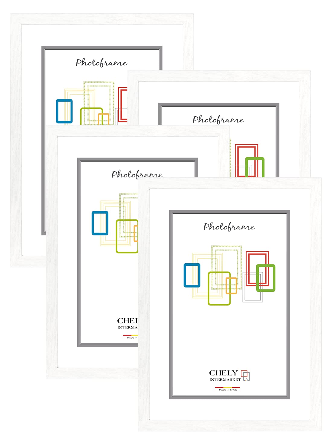CHELY INTERMARKET Marco de Fotos 40x60cm (Blanco) MOD-254 (Pack 4 uds) Ancho de moldura 2cm