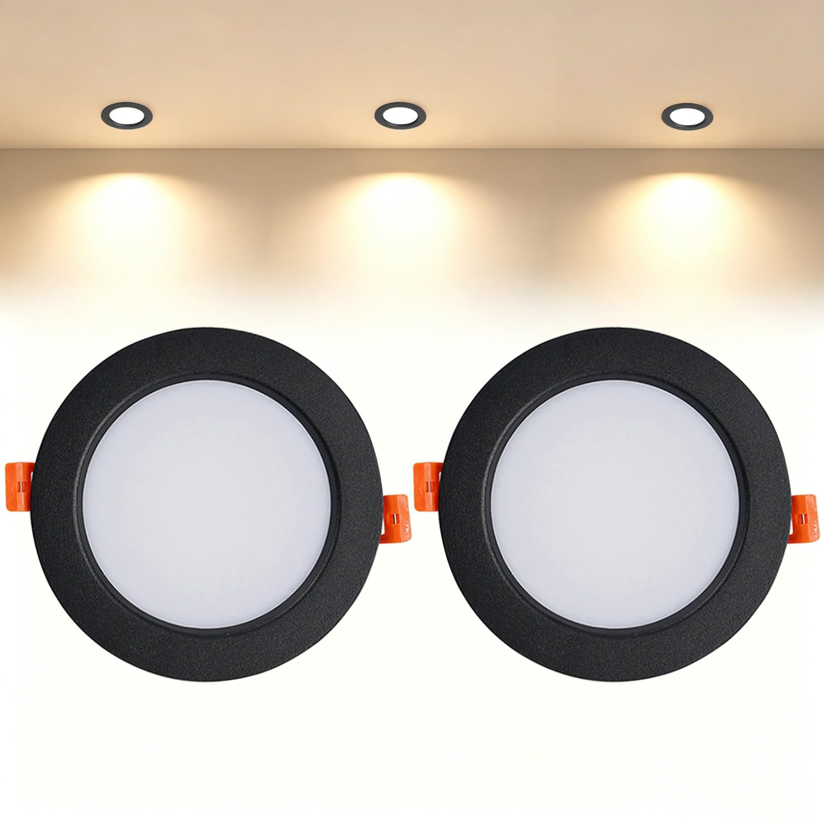 VOGHMOLD 12W Ultra Slim LED Downlight Recessed Ceiling Light 4 inch, 3000K Spot Lights Black Aluminum Trim, Cut Φ110-130mm, AC110-240V Panel Lighting for Office Hallway Closet, 2 Pack