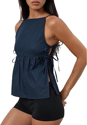 Women Y2K Plaid Print Camisole Babydoll Sleeveless Gingham Tie Side Cami Tank Top Coquette Streetwear