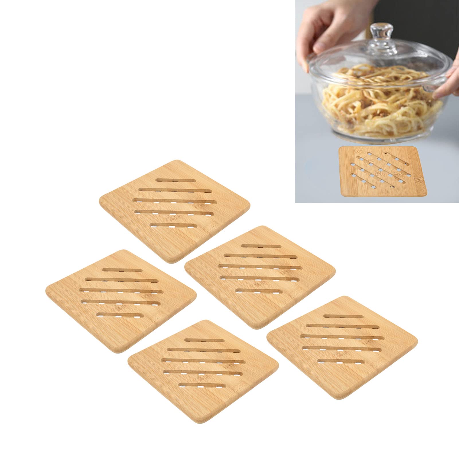 Sottopentola In Bambù 4 Pezzi - Antiscivolo E Resistente Al Calore Per Cucina - Foto 7