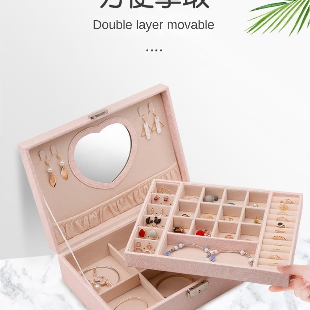 Joyero Europeo Coreano con Cerradura de Mano, Caja de Madera para Guardar Pendientes Sencillos con Forma de corazón