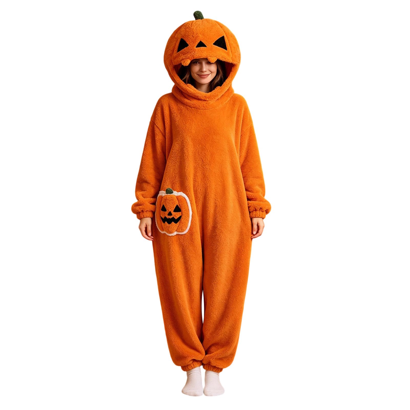 Genérico Mono Pijama de Calabaza Disfraz Halloween Costume Unisex Soft Comfortable Wearable Pijama de Felpa con Capucha para Hombre y Mujer, Ideal para Fiestas Disfrazadas y Noches de Pijamas