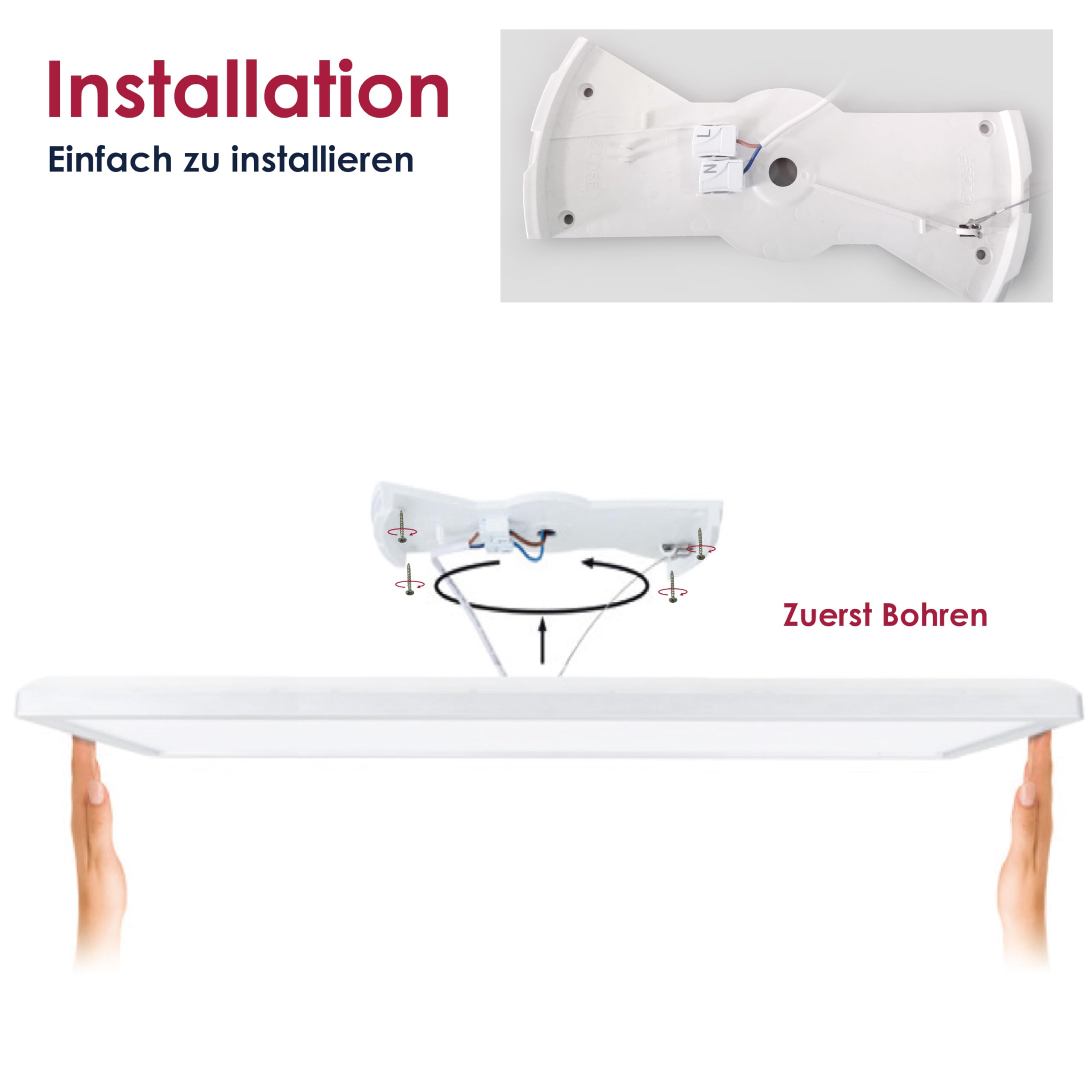BestLuz LED Deckenleuchte 58x20CM (LxB) Dreistufige Dimmbar Rechteckig Panel 3000LM 24W IP44 Neutralweiß 4000K mit Backlight für Badezimmer Küche Wohnzimmer Schlafzimmer, Ultra Dünn (2 Stück)