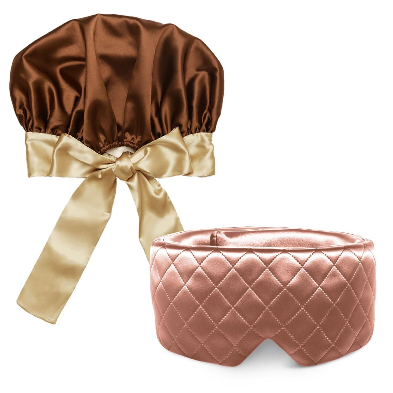 Mulberry Silk for Sleeping & Silk Sleep Mask Bundle Gold Chocolate Hair