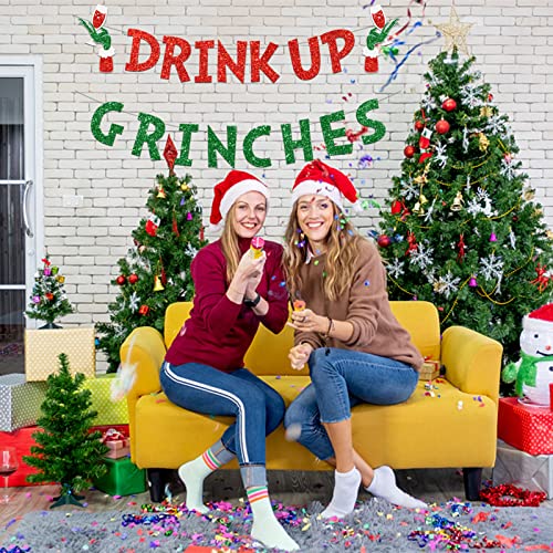 Drink Up Grinches Banner, Glittery Christmas Decorations Banners Winter Holiday Garland Photo Props Banner For Party Home Decorations #TOP1