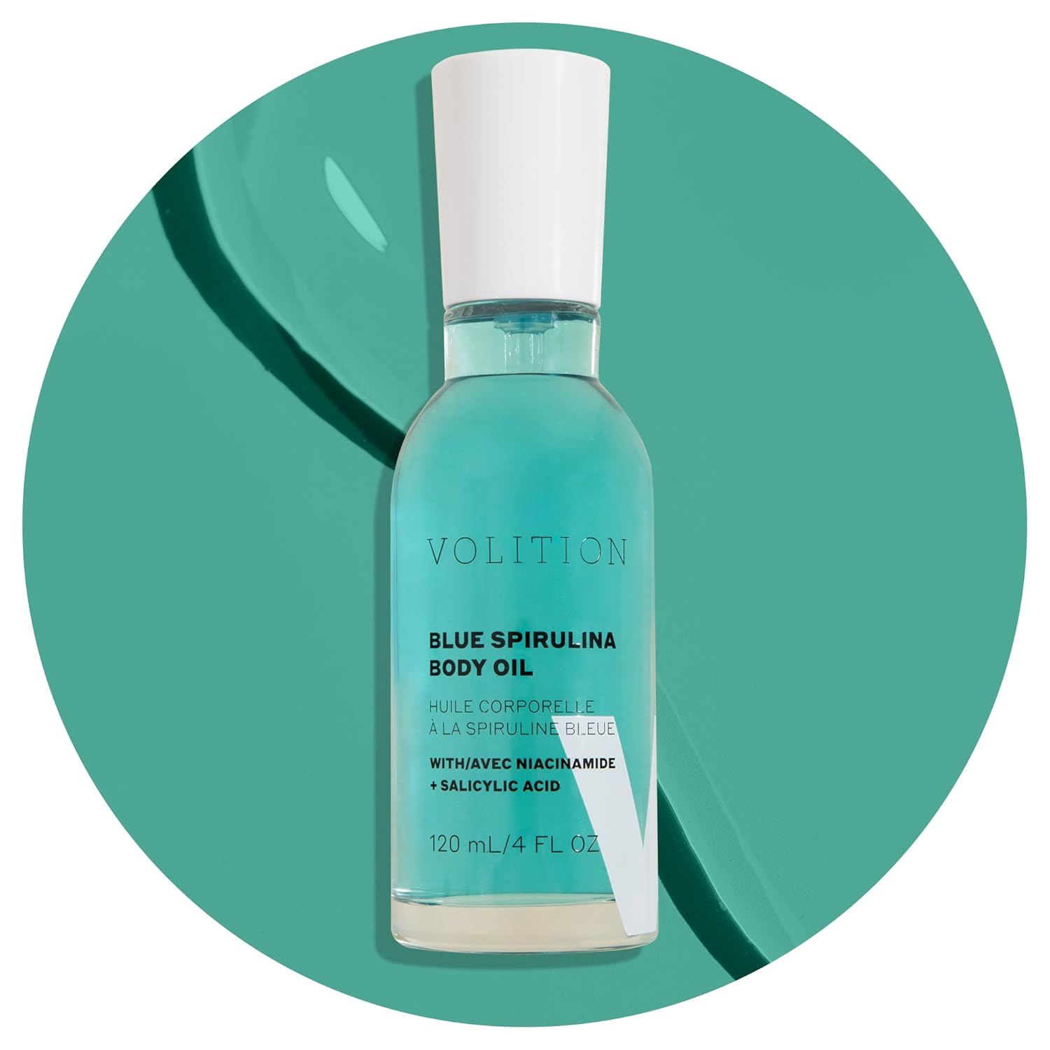 Volition Beauty Blue Spirulina Body Oil with Niacinamide + Salicylic Acid | Fast Absorbing Nourishing Treatment | Visibly Minimizes Fine Lines & Discoloration | For Body Acne, KP & Ingrown Hairs